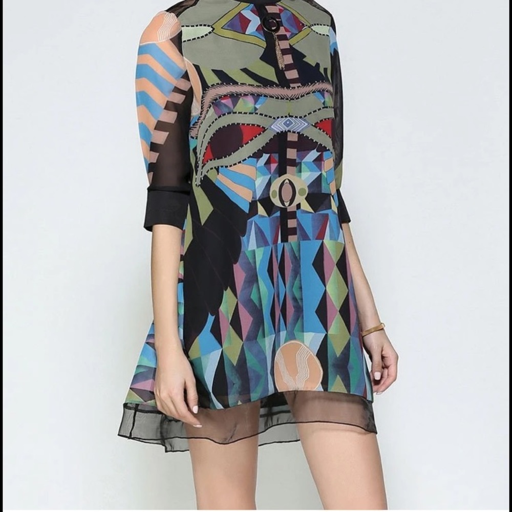 SOLD- ⭐HOST PICK- QIAN MO GE- VINTAGE BOHEMIAN PRINT CHIFFON DRESS-ORIENTAL P… - Picture 4 of 16